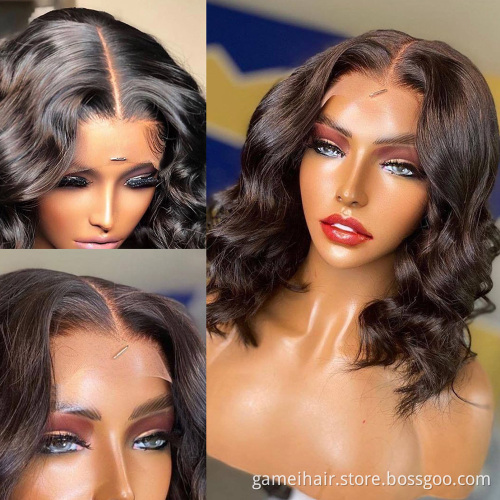 Highlight Human Hair  Short Bob wigs For Black Women T Part Brazilian Pre Plucked With Baby Hair Body Wave Lace Front Wig
